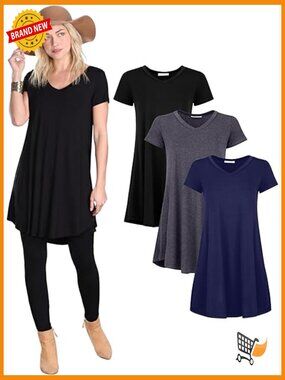 Flowy Short Sleeve Tunic Tops for Leggings 3-Pack